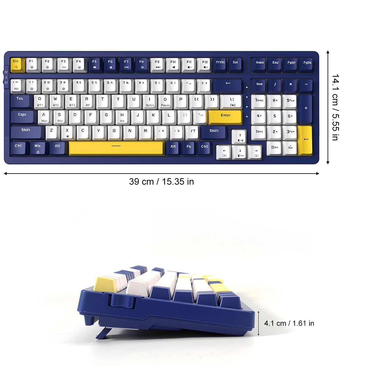 Merdia keyboard scale with hands demonstrating compact size and comfortable typing