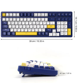 Merdia keyboard scale with hands demonstrating compact size and comfortable typing