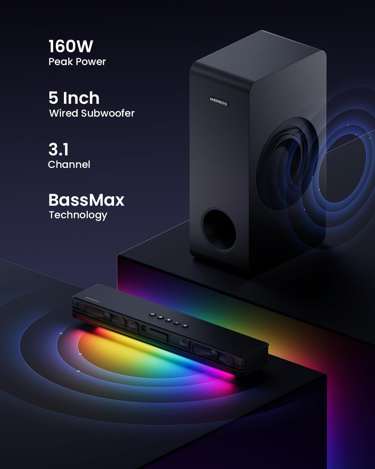 MEREDO G38 Bluetooth 5.3 streaming from smartphone to TV soundbar