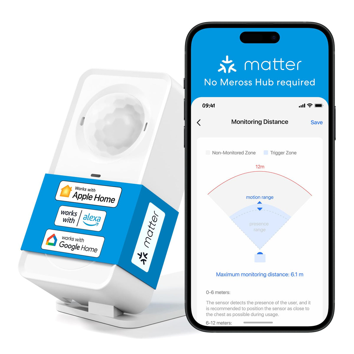 meross front-mounted sensor showing compact design and reliable room detection