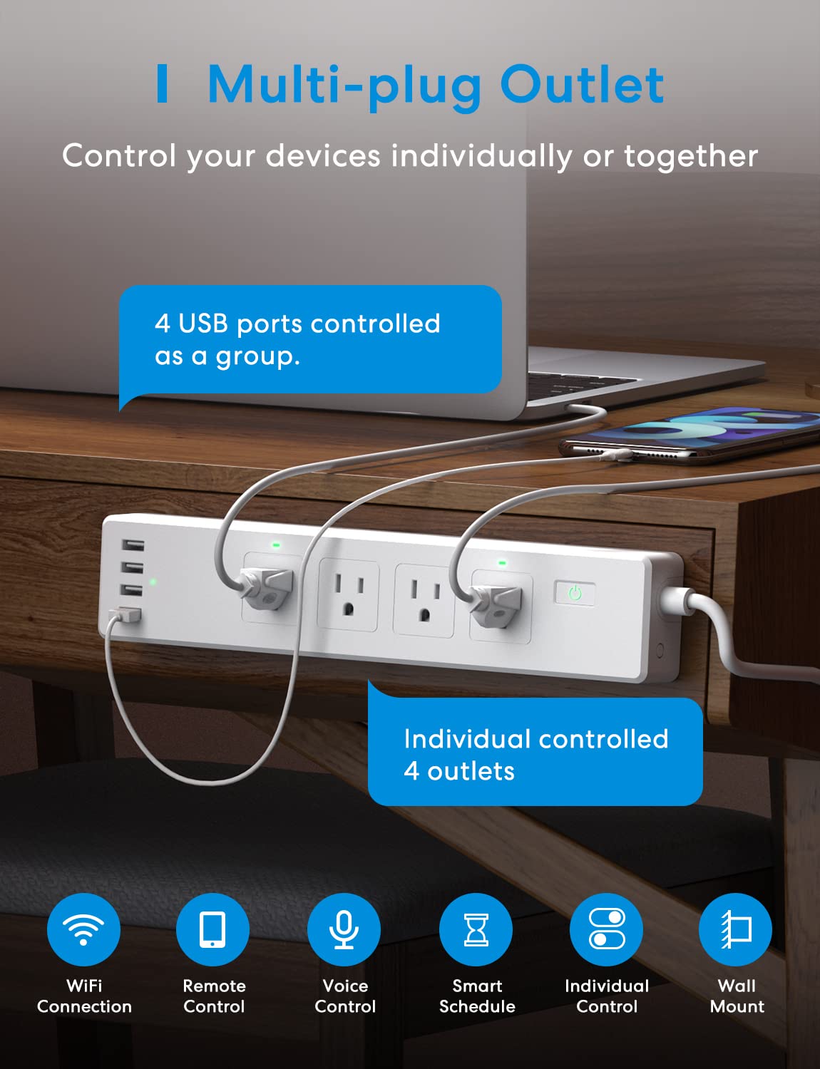 meross USB ports detail highlighting four-port charging convenience