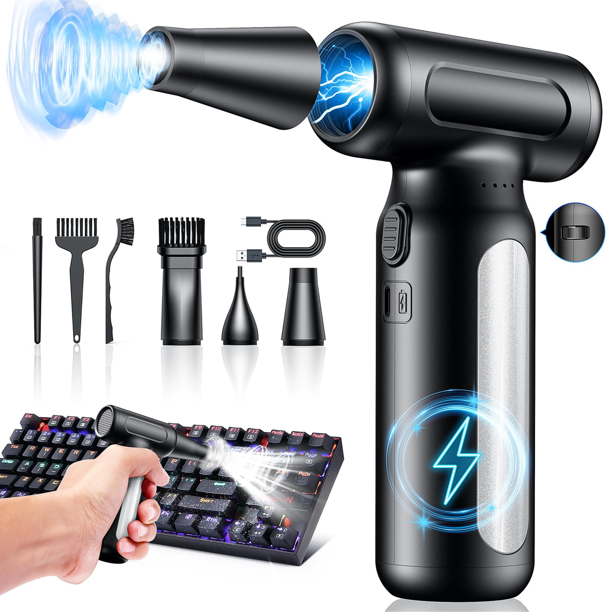 Mershgaya turbo blower duster powering deep keyboard cleaning