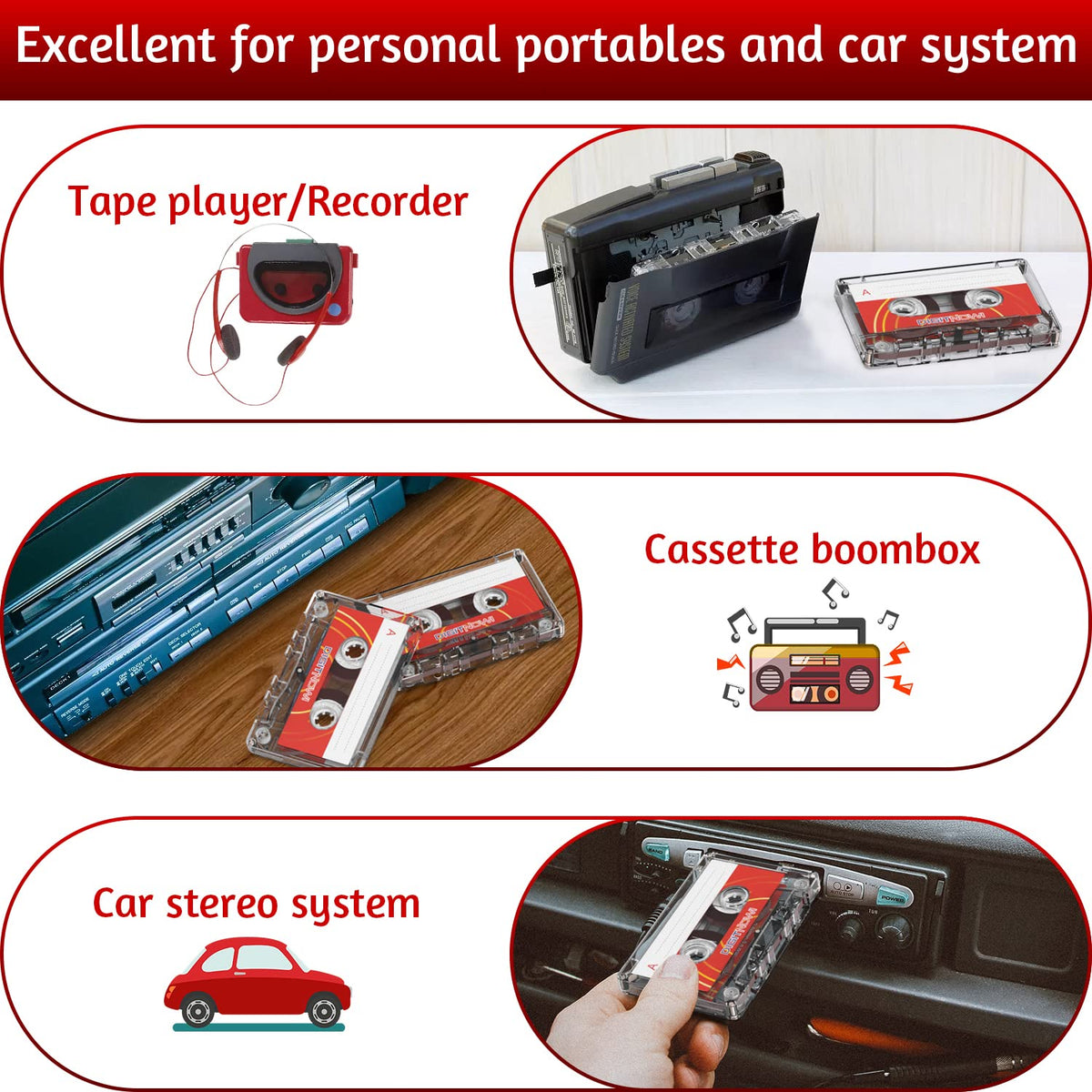 Mersoco blank cassette tape works with car stereos for convenient recordings