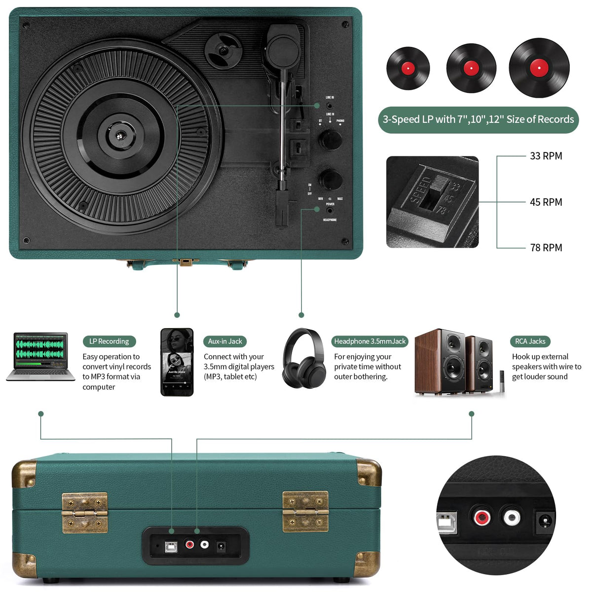 Mersoco built-in stereo speakers front profile giving immediate room-filling sound