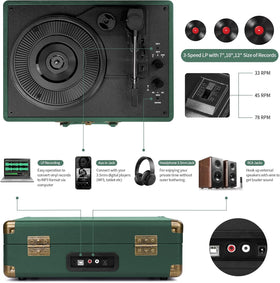 Mersoco built-in speakers provide immediate vinyl sound without external equipment.