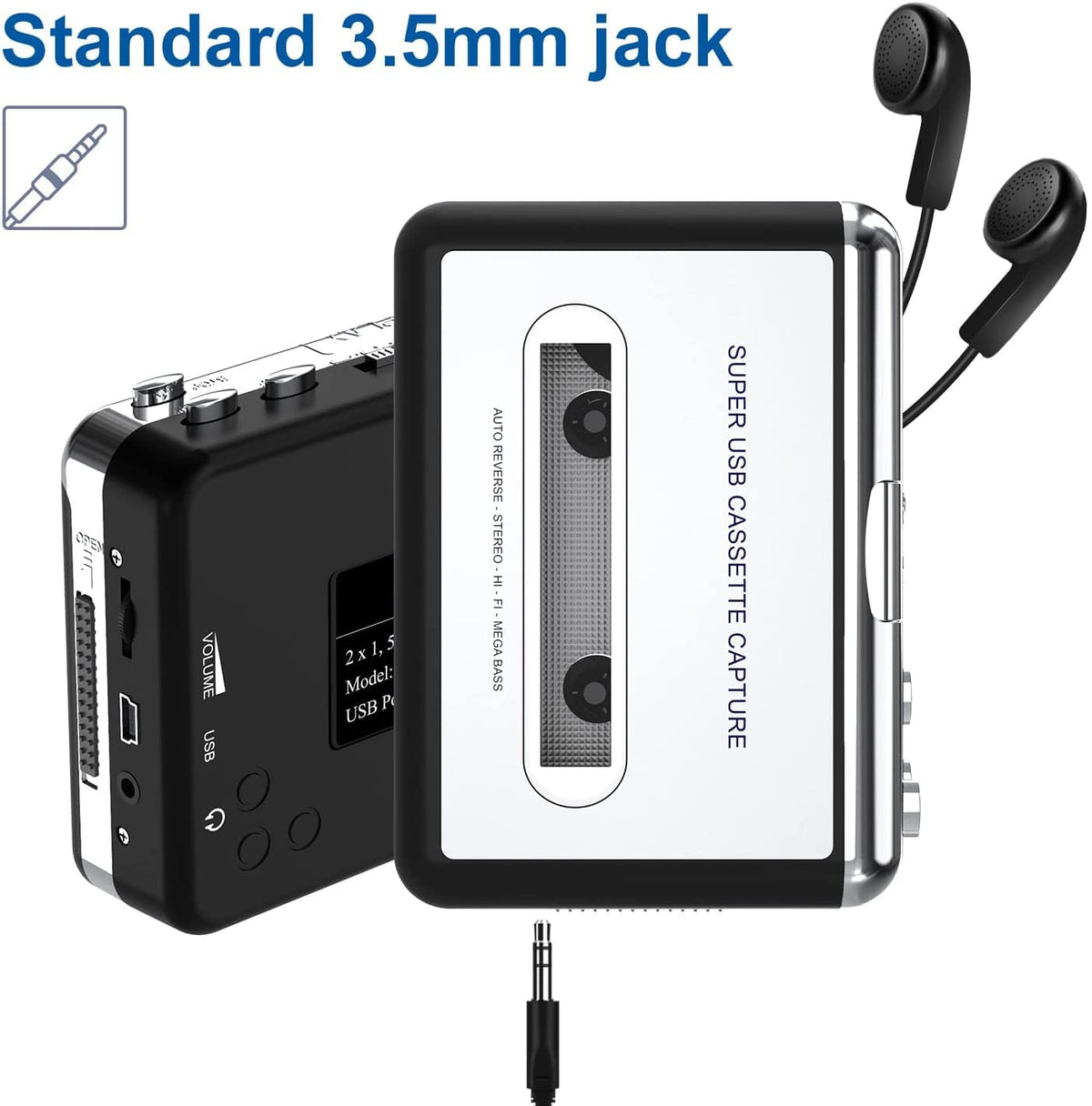 Mersoco cassette-player accessories kit includes USB cable and manuals.