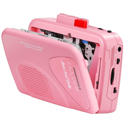 Mersoco cassette player front view highlights compact portability for travel listening.