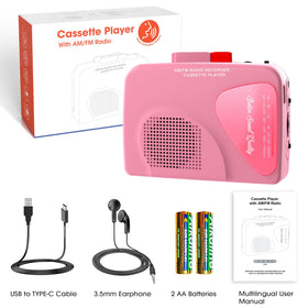 Mersoco cassette player packaging included shows ready to use kit with headphones.