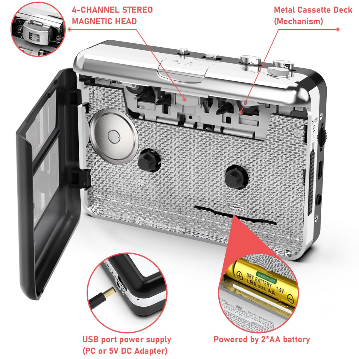 Mersoco Cassette Player palm-size device fits pockets during commutes.