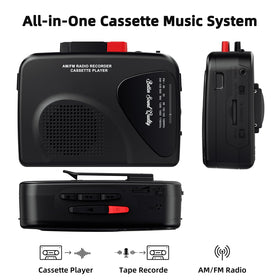Mersoco cassette player side view highlighting portable power for outdoor use.