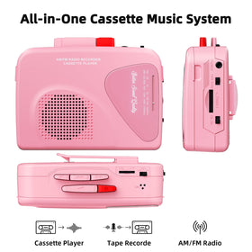 Mersoco cassette player side view emphasizes slim profile for easy packing.