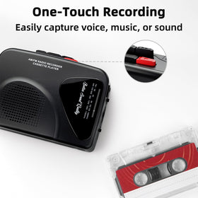 Mersoco cassette player tape-insert showing easy playback from treasured tapes.