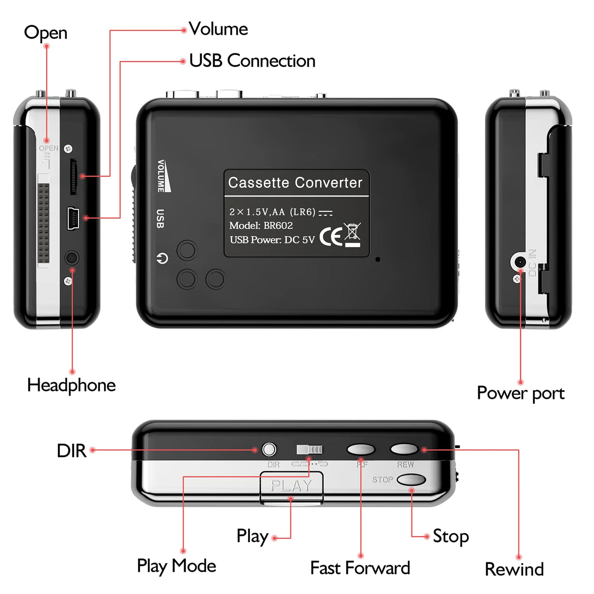 Mersoco Cassette Player top view focuses on easy access controls.