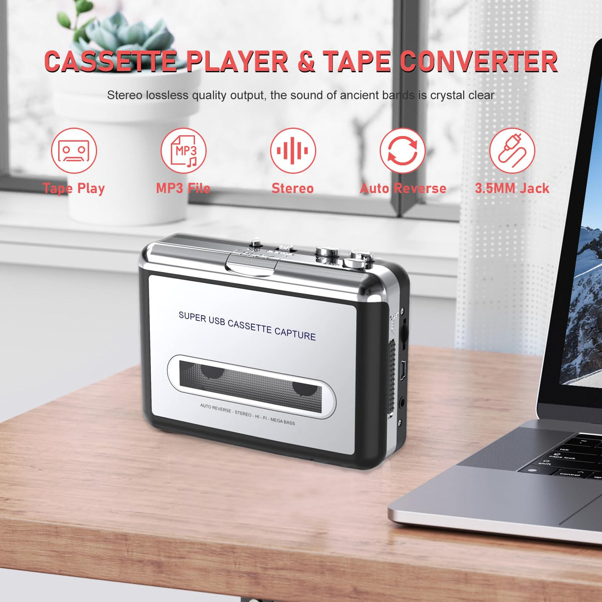 Mersoco Cassette Player with earphones ready for private listening.
