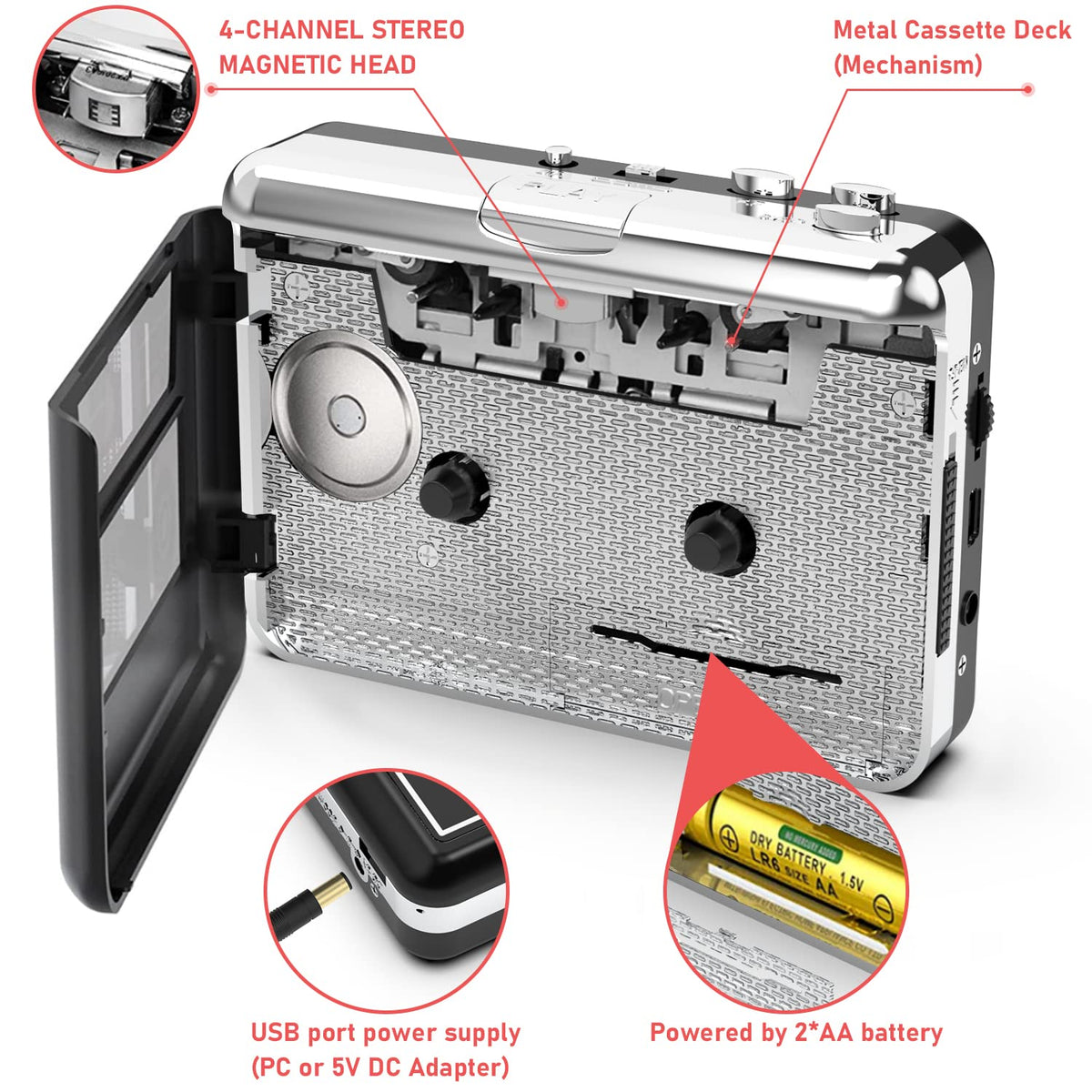 Mersoco HD stereo output enables rich listening with headphones.