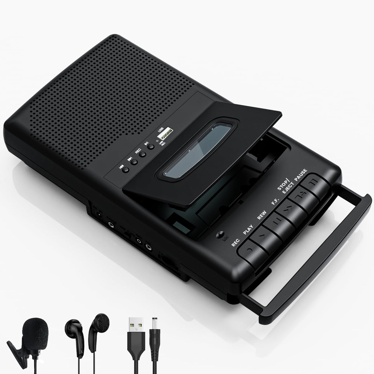 Mersoco portable cassette player front view showing integrated mic and controls