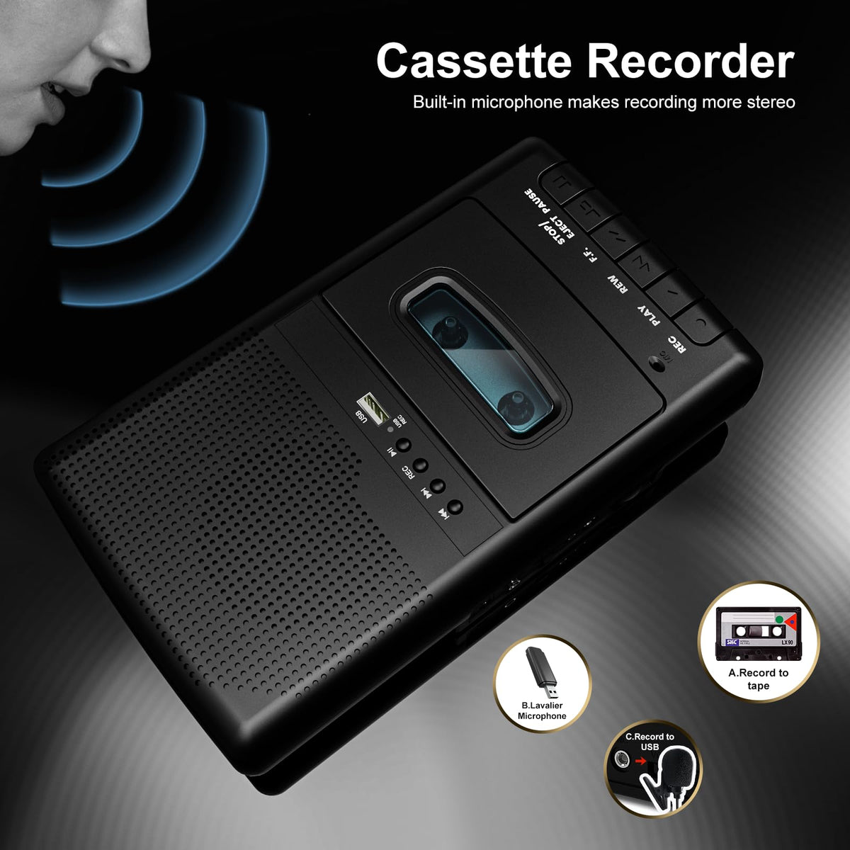 Mersoco portable cassette player rear view emphasizing built-in speaker