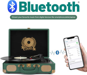 Mersoco suitcase design in dark hunter green highlights portability for travel-friendly listening.
