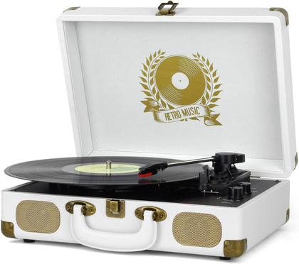 Mersoco suitcase turntable front view showing vintage design and portable convenience