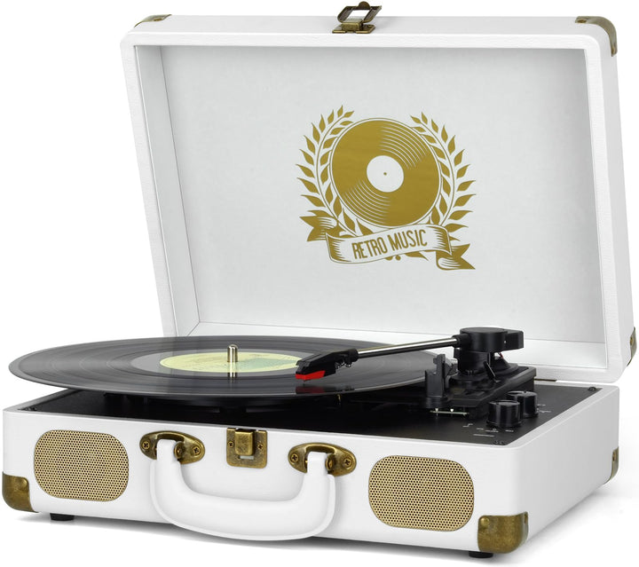 Mersoco suitcase turntable front view showing vintage design and portable convenience