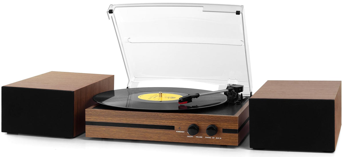 Mersoco vinyl turntable with wooden shell for warm vintage ambiance
