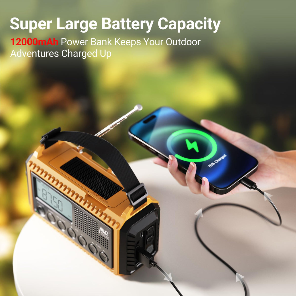 Mesqool solar panel top view charging unit outdoors, renewable power on the go