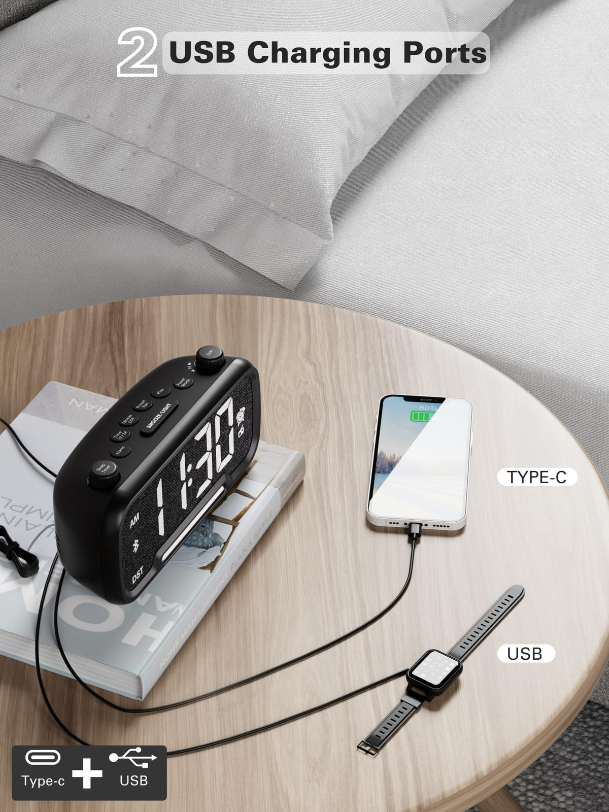 Mesqool alarm clock radio includes battery backup to save settings during outages