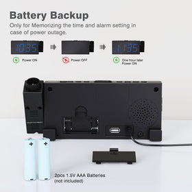 Mesqool bedside clock plugged in with power and ready