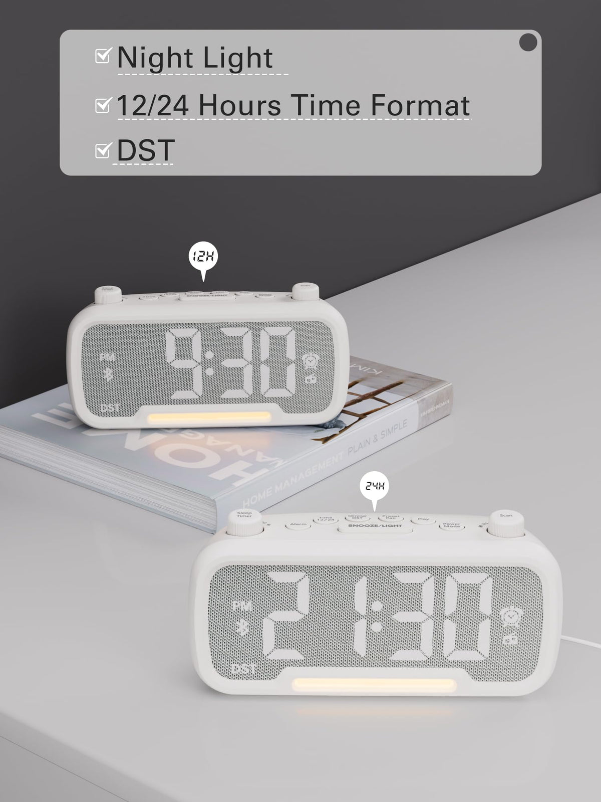Mesqool compact bedside clock fits small spaces and desks.
