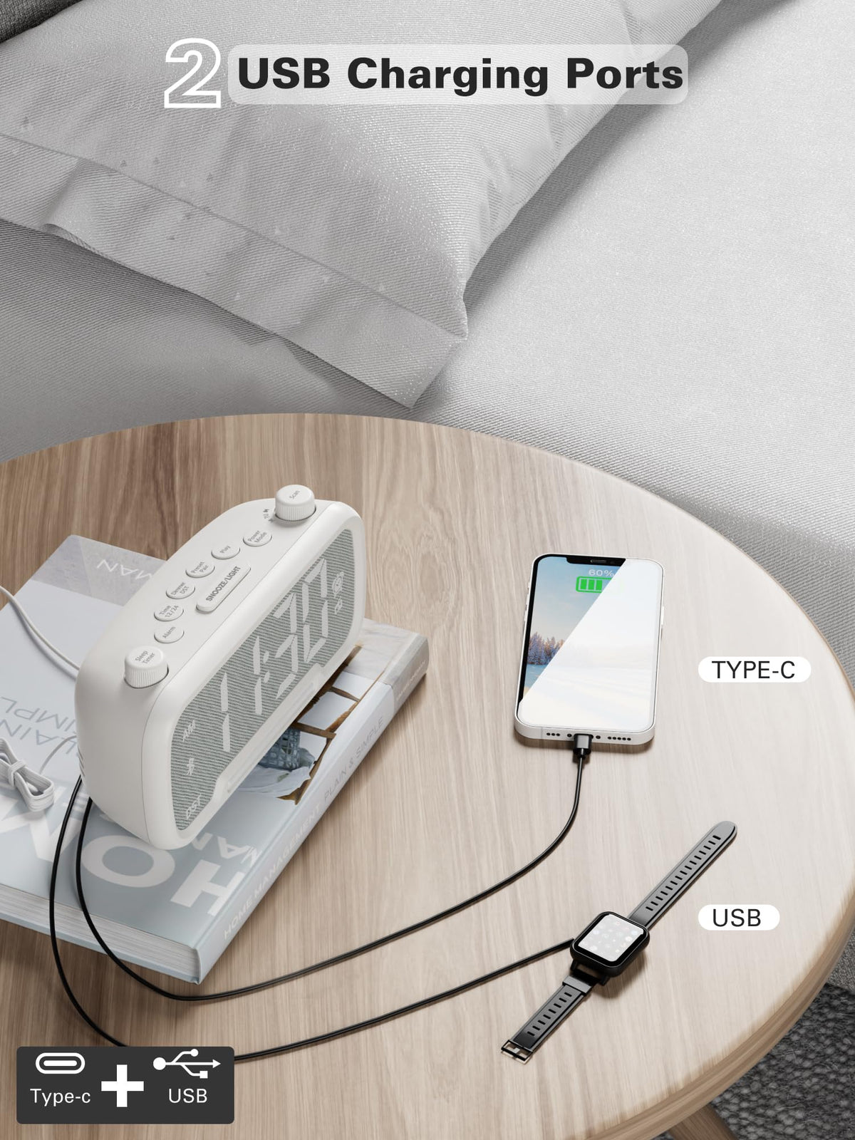 Mesqool dual USB charging station powers phones and tablets overnight.
