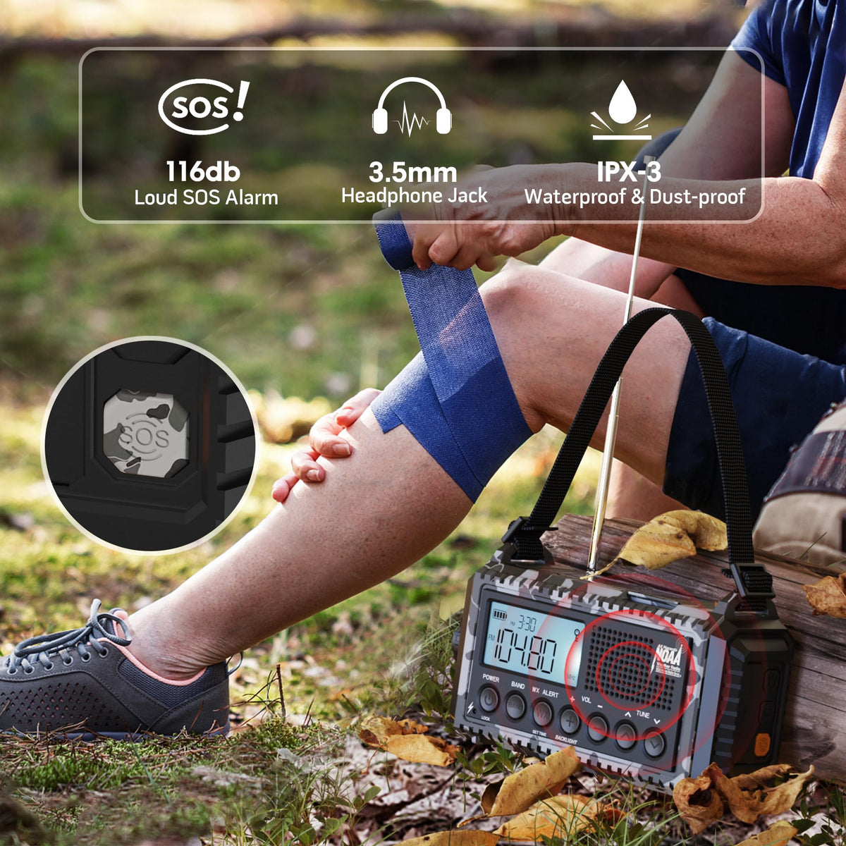 Mesqool flashlight and SOS light active, bright beam and alarm for nighttime signaling