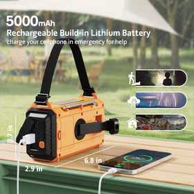 Mesqool hand crank and USB-C ports close-up, brand enables manual and fast charging