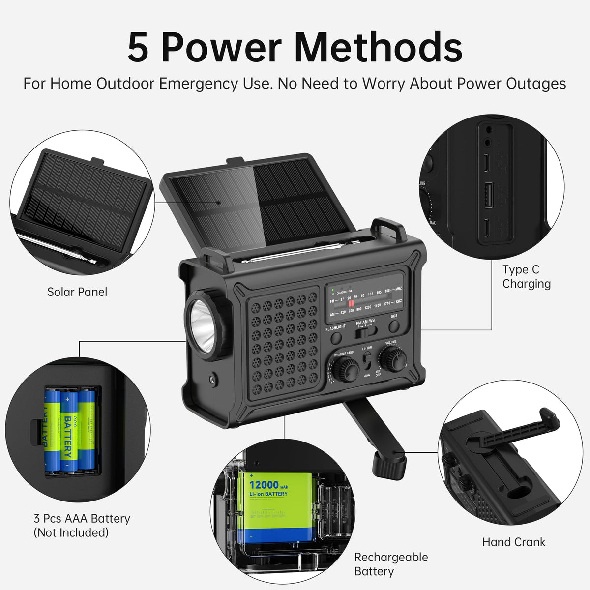 Mesqool in camping scene providing radio alerts and lighting for outdoor safety