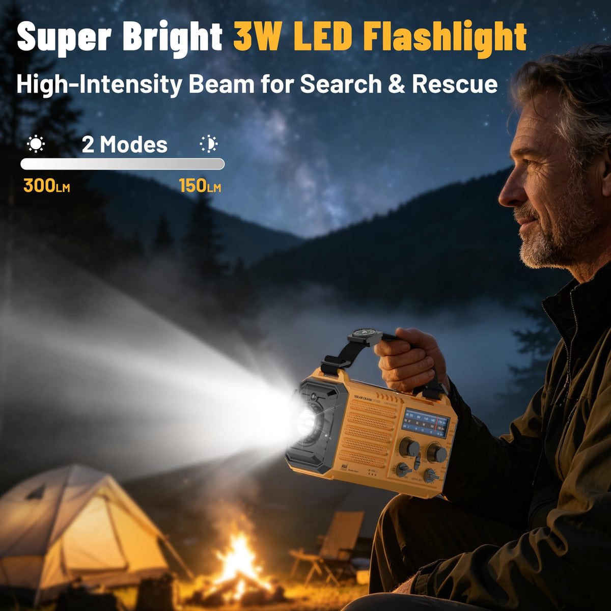 Mesqool with hand crank and solar charging in sunlight, supplies emergency power off-grid