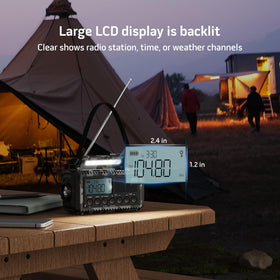Mesqool being used at a campsite, brand powering devices and delivering weather updates
