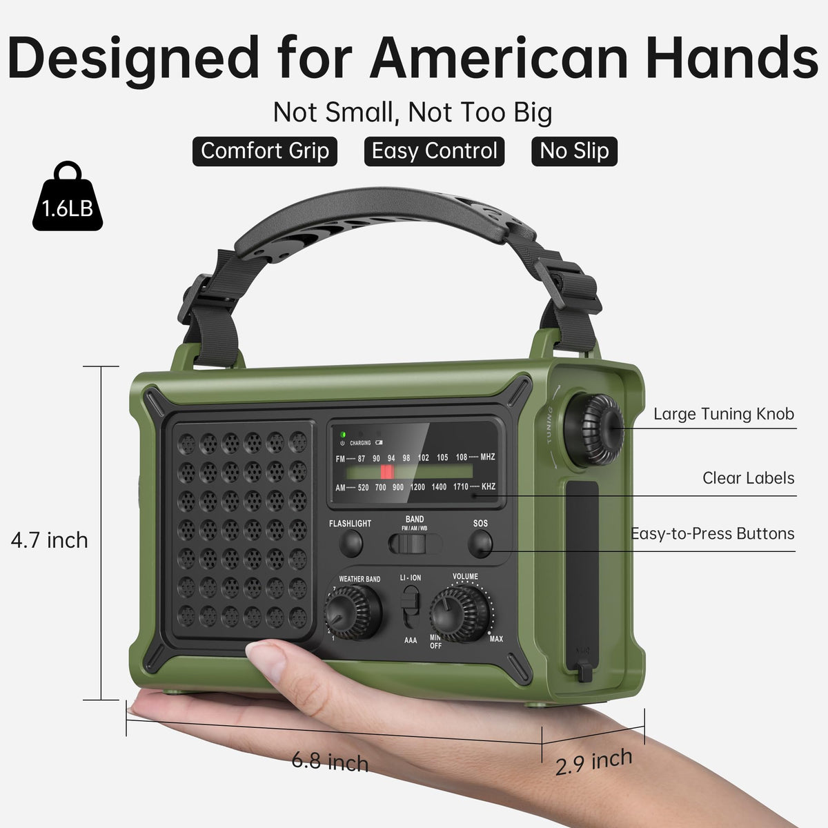 Mesqool emergency radio on a prep table with supplies for storm readiness