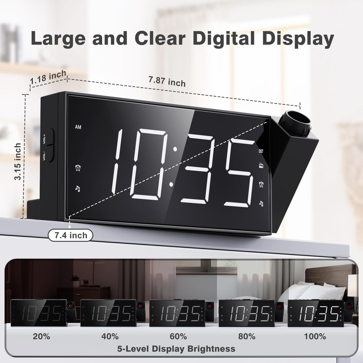 Mesqool projection alarm clock dual alarms for buzzer or radio.