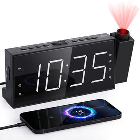 Mesqool projection alarm clock with FM radio and clear display for easy wake-ups.