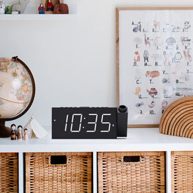 Mesqool projection alarm clock side volume controls for quick sound adjustments.
