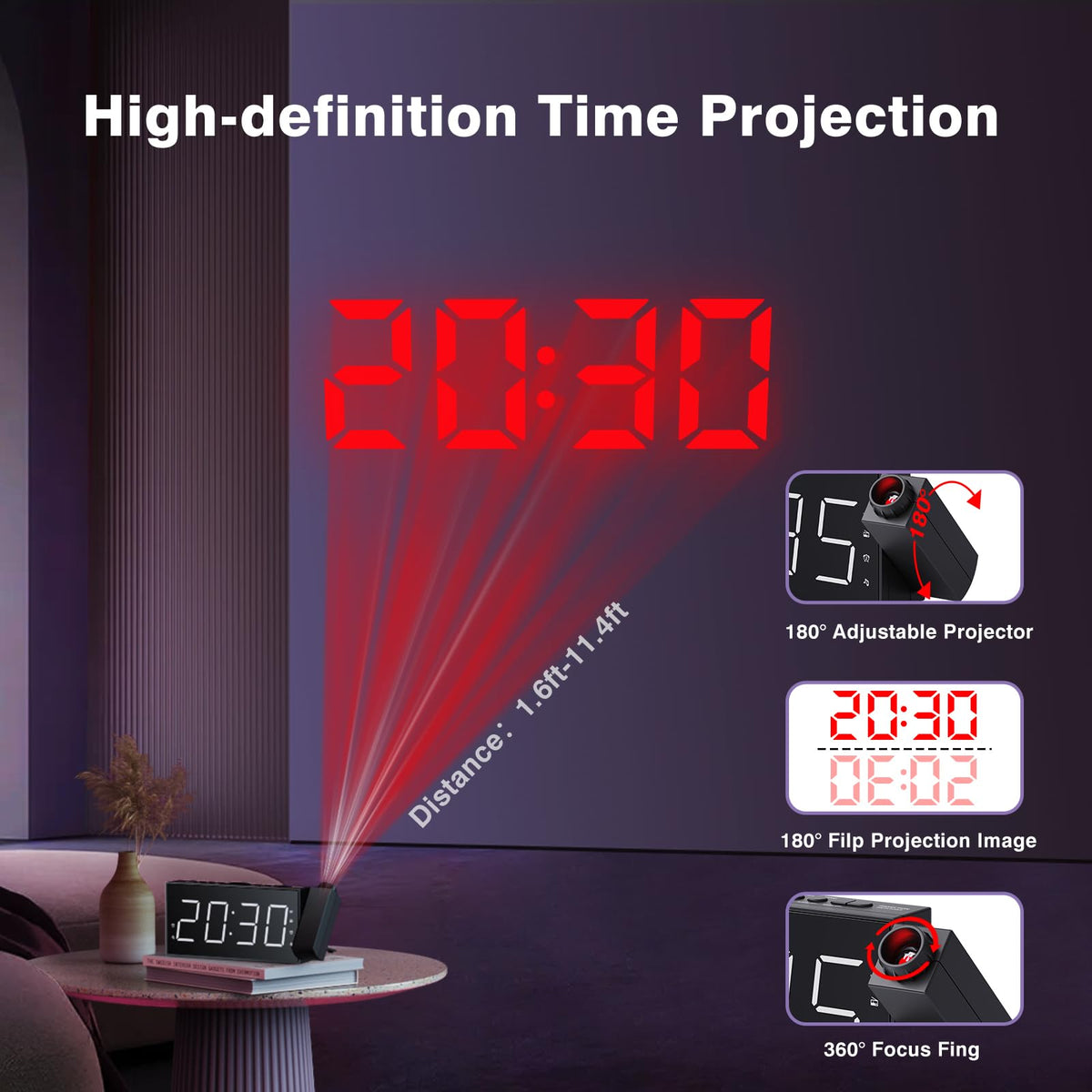 Mesqool projection alarm clock sleep timer turns off radio after set minutes.