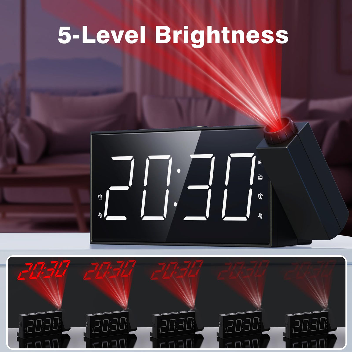 Mesqool projection alarm clock USB charging port for overnight device power.