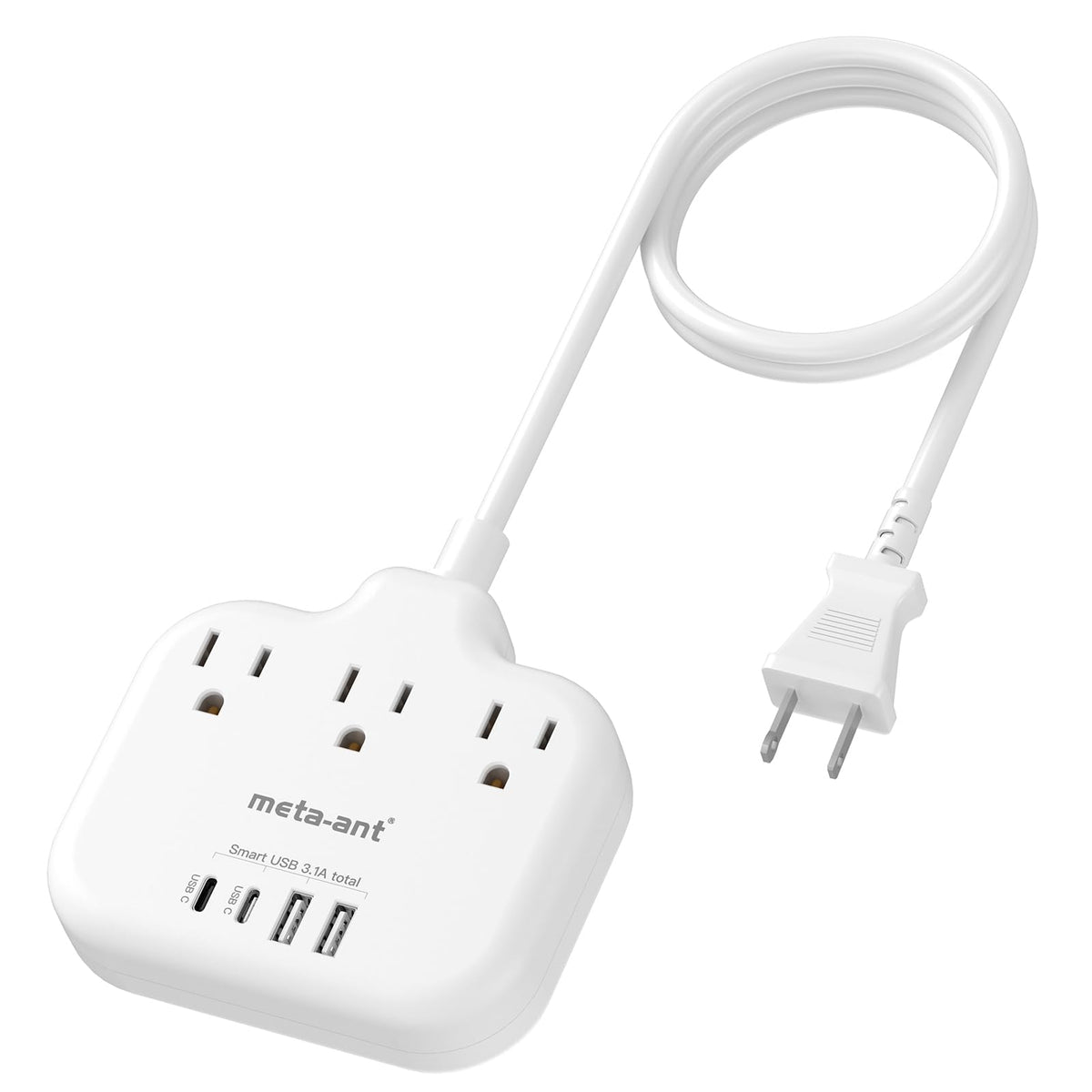 meta-ant 2-prong to 3-prong outlet adapter expanding a single outlet to three prongs
