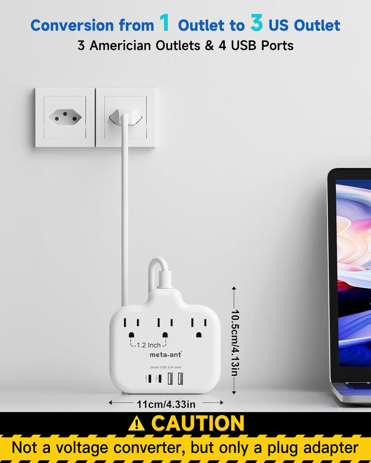 meta-ant adapter with 3 outlets supports multiple devices at once.