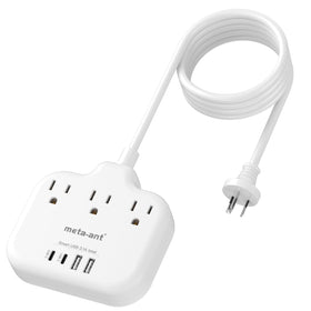 meta-ant australia power adapter with 3 outlets and 4 USB ports for versatile travel charging.