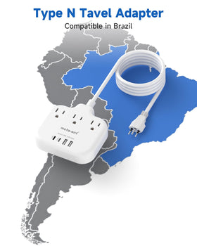 Meta-ant Type N travel plug converts Brazil outlets into three US outlets.