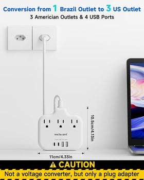 Meta-ant Brazil adapter charges four ports, including two USB-C.