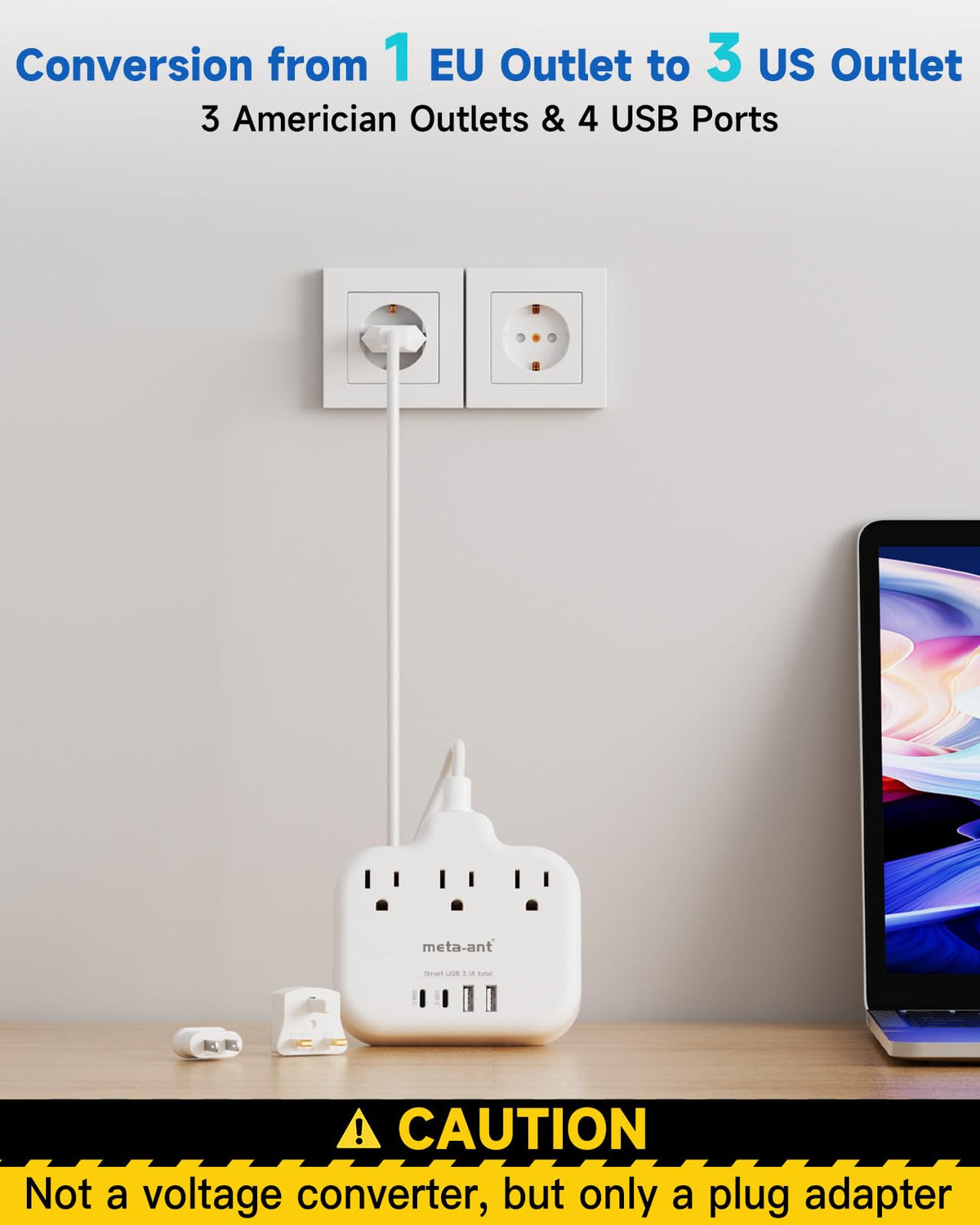 Meta-Ant European adapter with 3ft cord enabling flexible placement