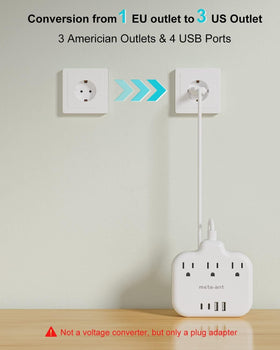 meta-ant European travel plug adapter cruise-friendly design, no surge protector required.