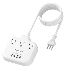 Meta-ant Italy travel plug adapter front view with 3 US outlets for travelers.