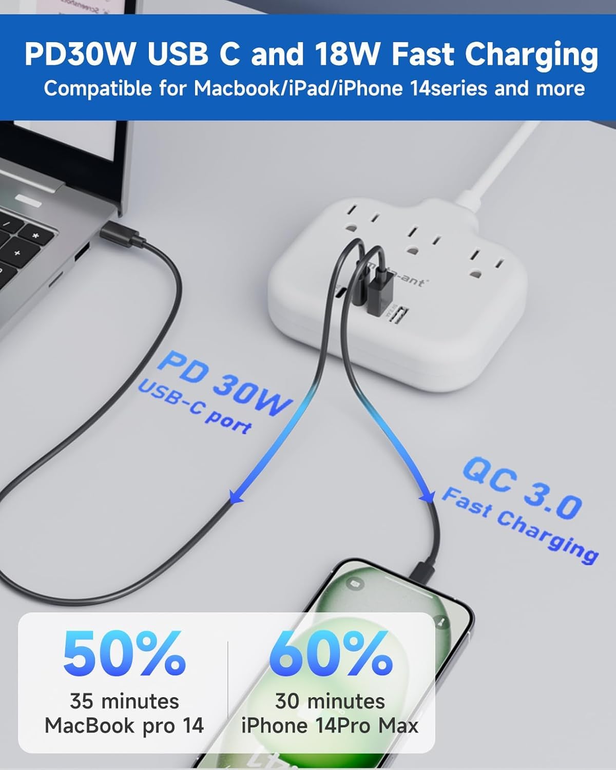 meta-ant 3ft extension cord flexed to show placement flexibility and convenient reach